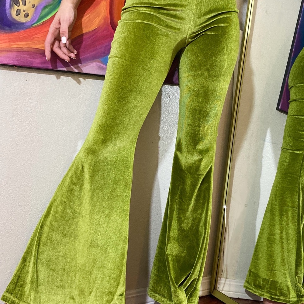 Green Velvet Flare Pants